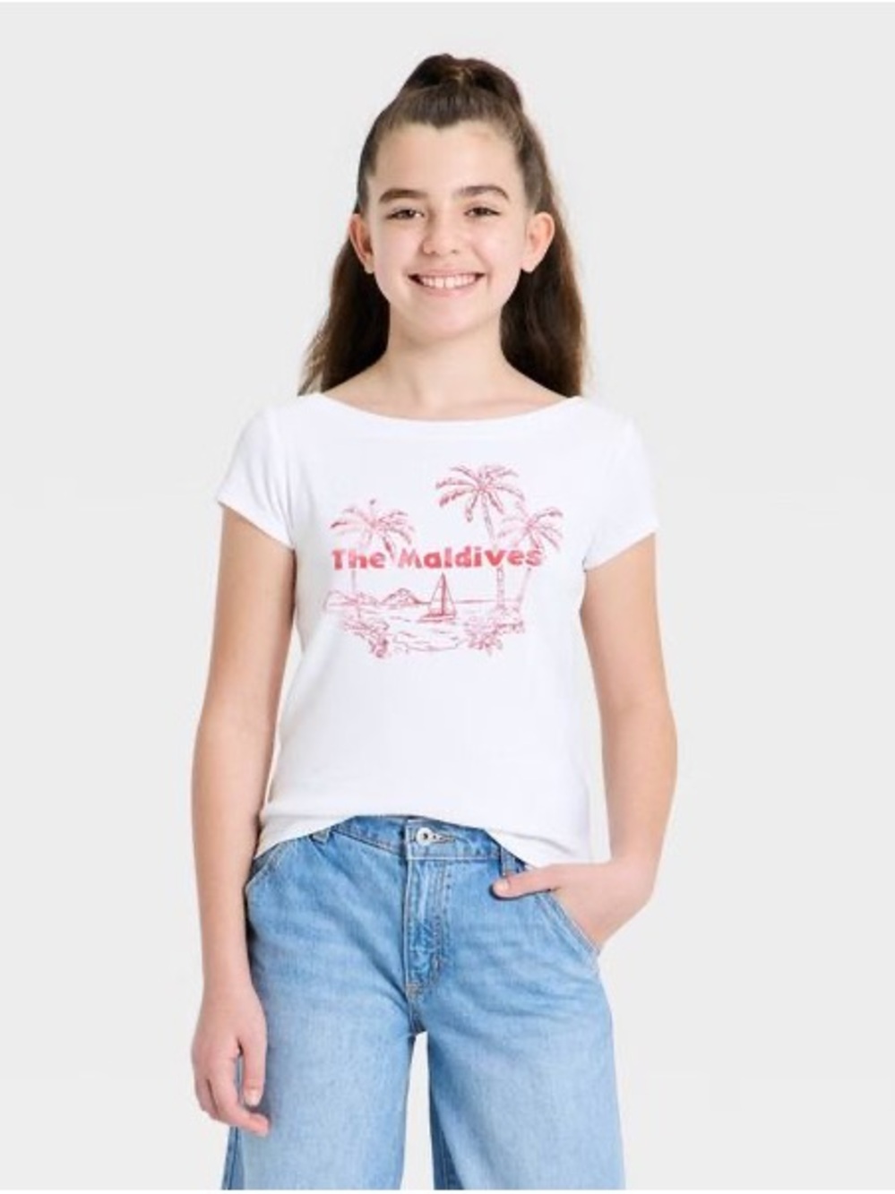 Art Class Girls' Boat Neck Short Sleeve “The Maldives” Graphic Baby T-Shirt